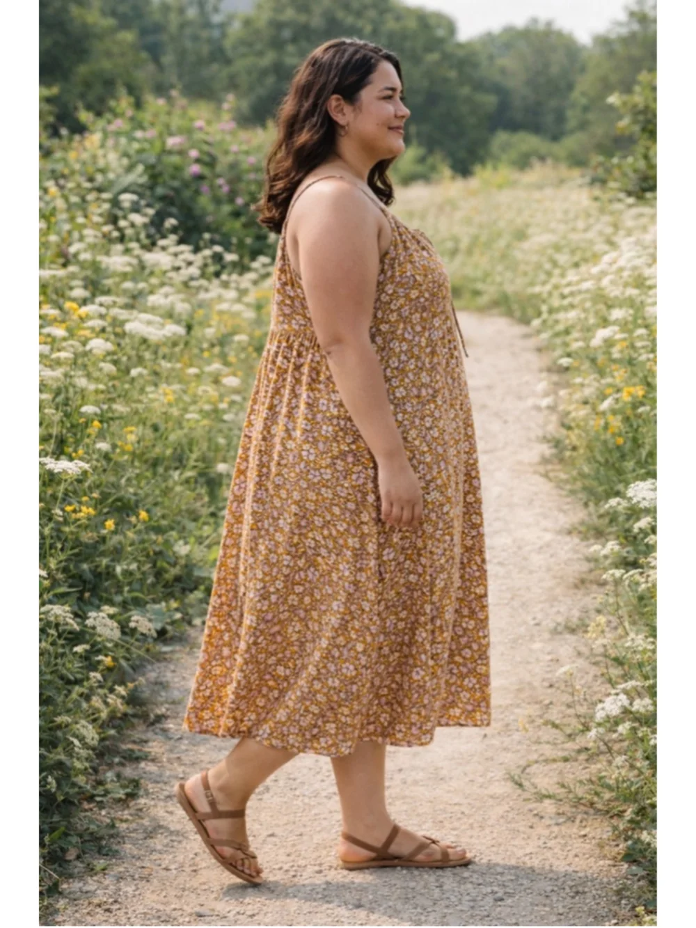 Old Navy 2X Floral Maxi Dress Boho Mustard Yellow Flowy Cami Plus Size - Picture 2 of 8